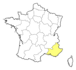 Map of France, Provence-Alpes-Côte d’Azur highlighted