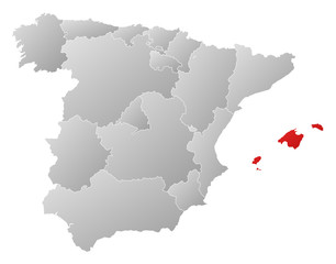 Map of Spain, Balearic Islands highlighted