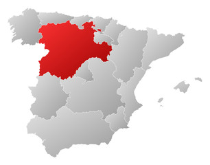 Map of Spain, Castile and León highlighted