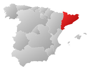 Map of Spain, Catalonia highlighted