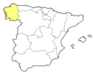 Map of Spain, Galicia highlighted