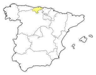 Map of Spain, Cantabria highlighted