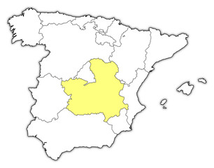 Obraz na płótnie Canvas Map of Spain, Castile-La Mancha highlighted