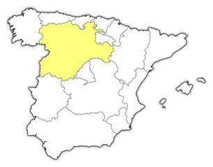 Fototapeta na wymiar Map of Spain, Castile and León highlighted