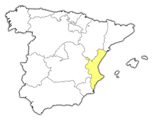 Fototapeta na wymiar Map of Spain, Valencian Community highlighted