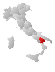 Map of Italy, Basilicata highlighted