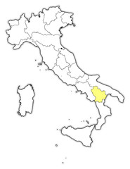 Map of Italy, Basilicata highlighted