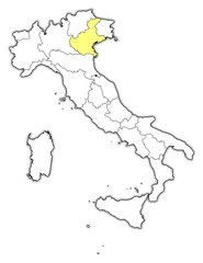 Map of Italy, Veneto highlighted