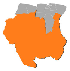 Map of Suriname, Sipaliwini highlighted
