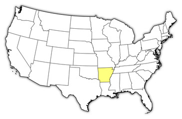 Map of the United States, Arkansas highlighted