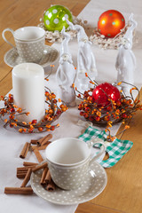 christmas table set with cup and balls