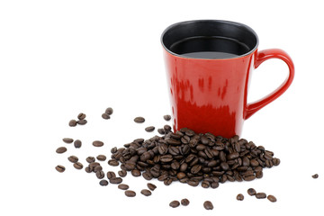 Red mug and coffee beans