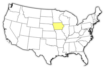 Map of the United States, Iowa highlighted