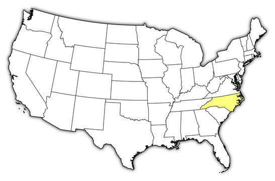 Map of the United States, North Carolina highlighted
