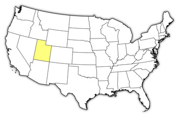 Fototapeta premium Map of the United States, Utah highlighted
