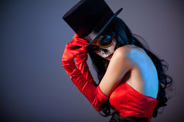 Sugar skull girl in tophat