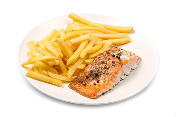 salmone grigliato con patatine fritte