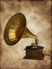 Golden gramophone on the old background
