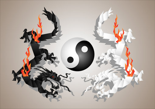 Dragons origami yin and yang