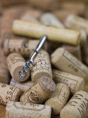 corkscrew on the background of the corks