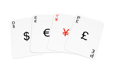 Currency playing cards. Isolated on the white background