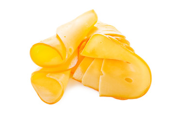 Sliced cheese isolated on white background