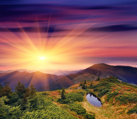 Dawn in mountains