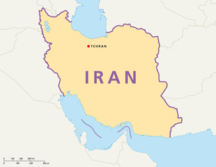 Iran political map with capital Tehran and national borders. English labeling and scaling. Illustration. Vector.