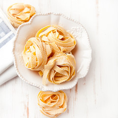 Italian egg pasta in a rustic bowl