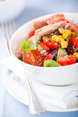 Mixed vegetable salad with tuna and fresh herbs