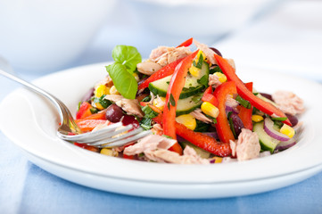 Mixed vegetable salad with tuna and fresh herbs