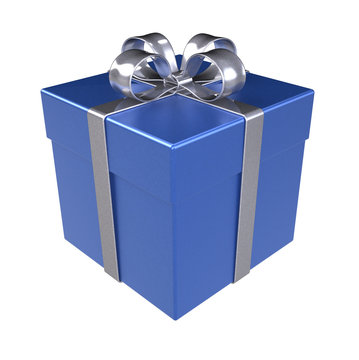 Gift Box. Blue Gift Box, Isolated.