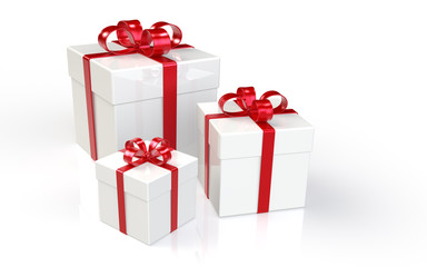 Gift Boxes. Set of 3 Gift Boxes. Red  Ribbons