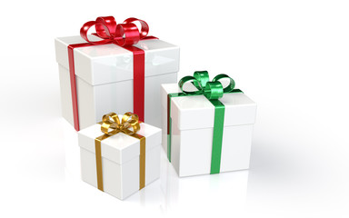 Gift Boxes. Set of 3. Red, Green and Gold Ribbons