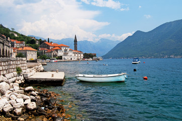 Obraz premium Quiet historic town of Perast with white houses, Montenegro