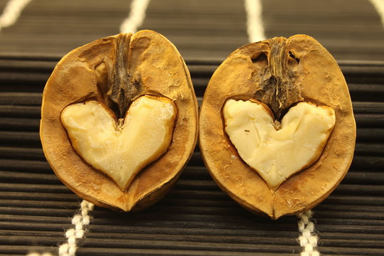 Two nuts with abstract hearts for Valentine's Day