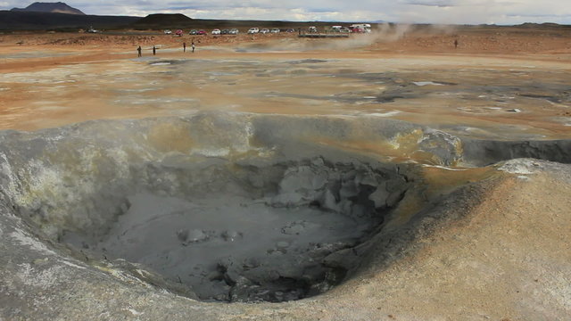 Boiling mud fumarole on Iceland - Wide shot