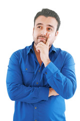caucasian man thinking pensive looking up studio portrait on iso