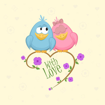 Love birds on the branch, vector illustration