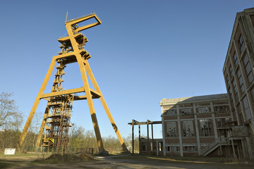 Pit head winding gear at disused coal mine in Freyming-Merlebach