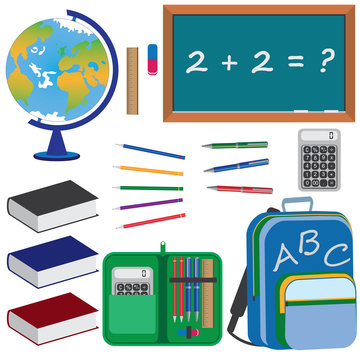 Set of objects for education in school.