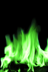 hot green and white open fire flames