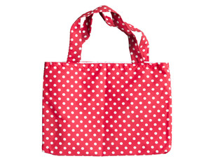 Red fabric reusable shopping bag  isolate on white background