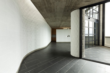 interior modern villa, long passage and balcony