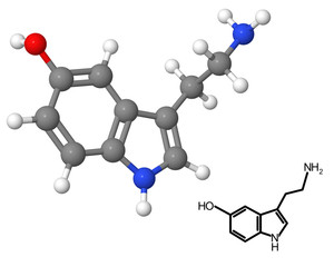 Serotonin molecule with chemical formula