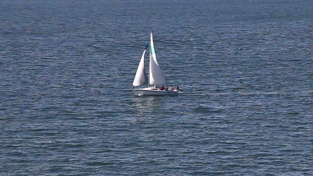 Sailing yacht on blue ocean pattern