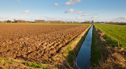Plowed field in autumnal sunlight