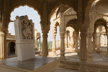 Bada Bagh Cenotaphs, the graves of maharajas, outside Jaisalmer, Rajasthan, North India, Asia