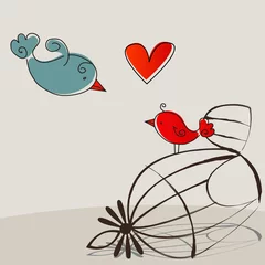 Cercles muraux Oiseaux en cages Oiseaux mignons amoureux