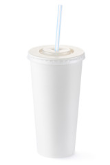 Disposable cup of big volume for beverages with straw - 37664526